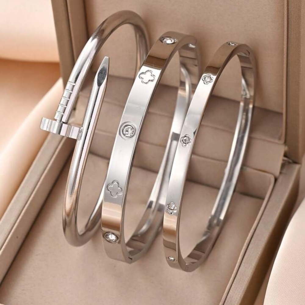 Set of Three Silver Tone Bangle Bracelets